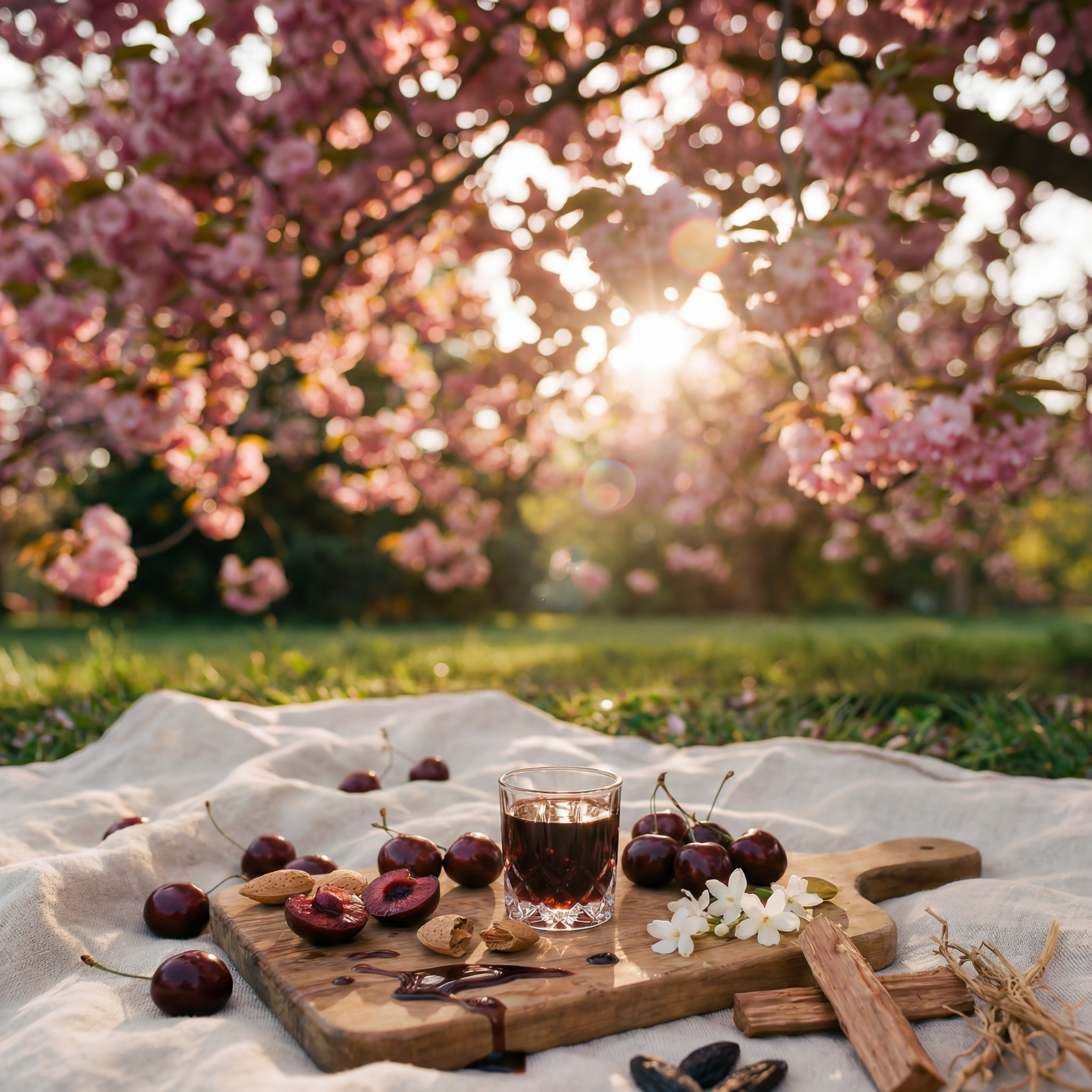 Sonnenstrahlen durch Kirschblüten