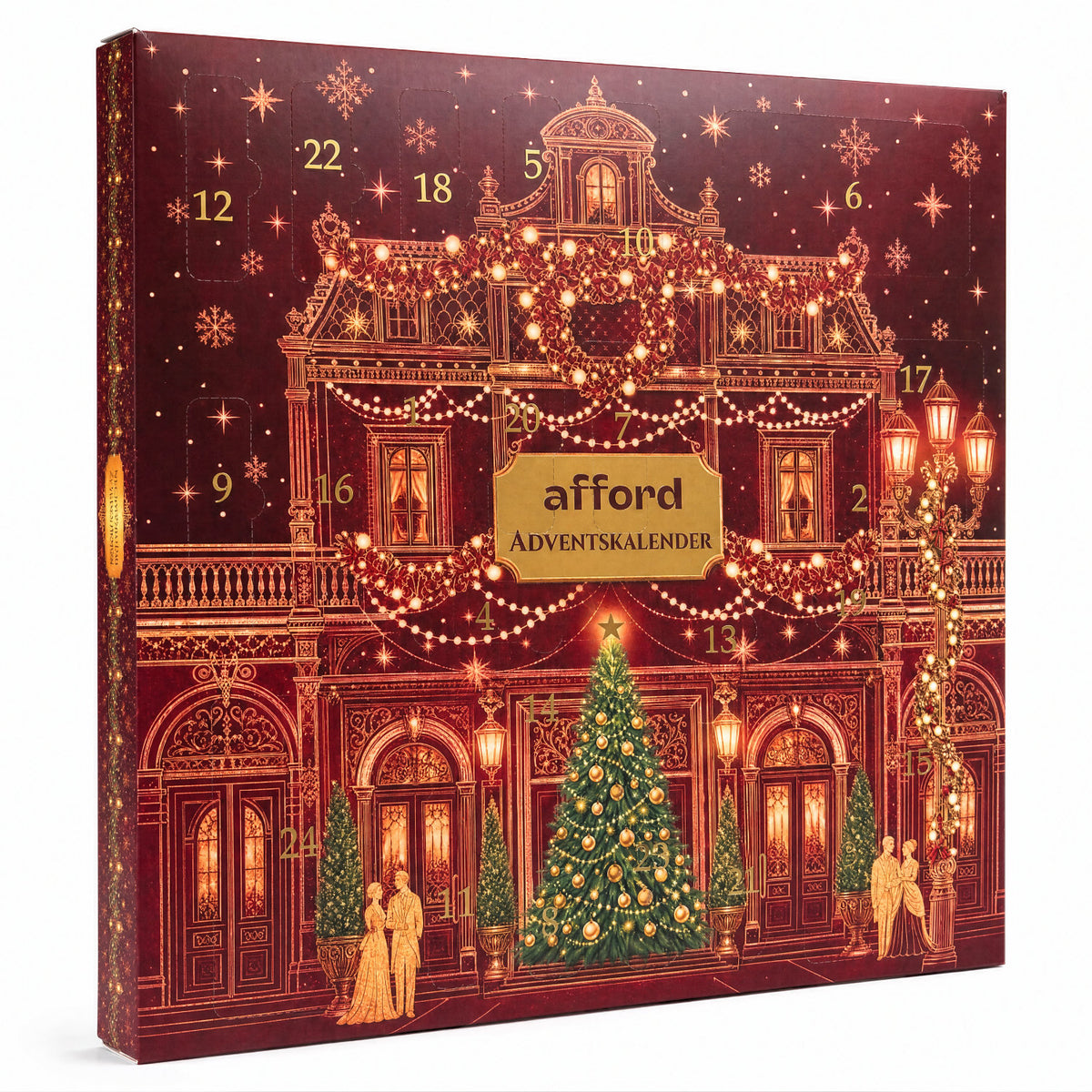 Parfüm Adventskalender von Maison Afford mit 24 Türchen und weihnachtlicher Fassade, gefüllt mit 24 Extrait de Parfums